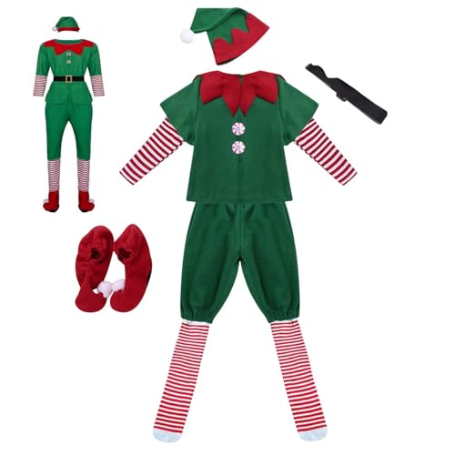 Frfik Weihnachtskostüm | Weihnachtsmann-Helfer-Kostüme für Damen und Herren – Weihnachten Festliche Kleidung Outfit Elfen Kleid für Weihnachten Cosplay von Frfik