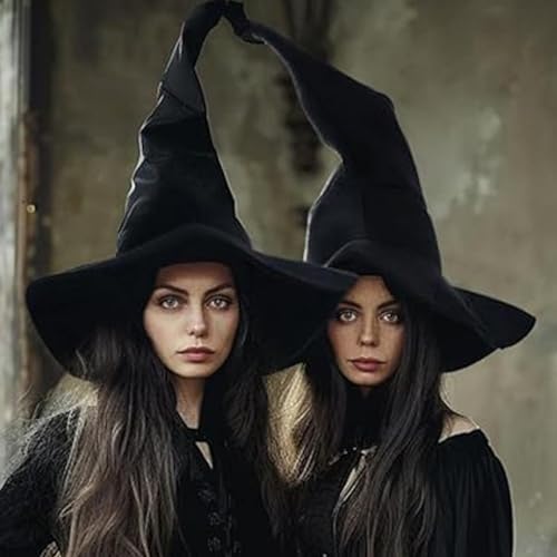 Hexenhut, eleganter Hexenhut, schwarz, modisch, breite Krempe, faltbares Halloween-Kostüm, gebogener Hexenhut, Damen, Halloween, Party, Maskerade, Cosplay-Kostüme von Frfik