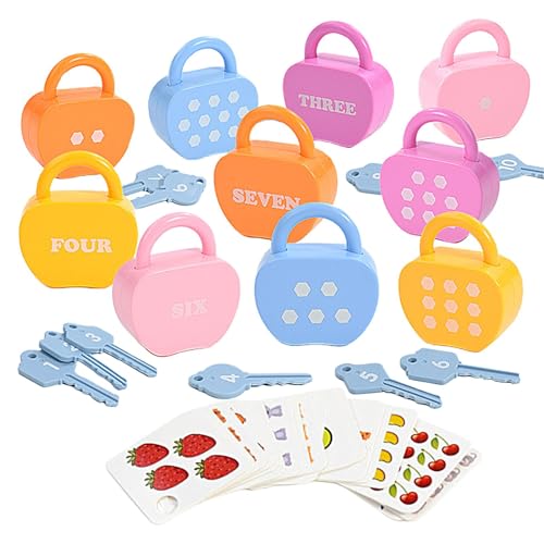 Lock and Key Toy - Matching & Counting Number Toys, 10Pcs Fruit Shaped Lock with 10x Keys - Activity Board Learning Educational Toy - Montessories Toys - Board Games for Toddler Kids Girls Boys von Frfik