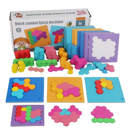 Tangram Kinder Geometrische Formen HolzPuzzles | Montessoris Spielzeug Puzzle | Sechseck-Puzzlespielzeug | Tangram-Puzzlespielzeug | Lernspiel Montessor-i | Pädagogisches Spielzeug Rätselgeschenk von Frfik