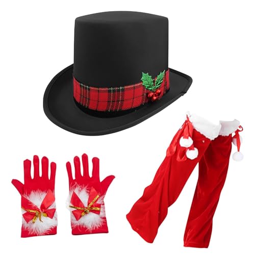 Weihnachtsmütze – Cowboyhüte | Weihnachtsmann-Kostüm mit Beinstulpen, Handschuhen | Weihnachts-Cowboy-Cowgirl-Hüte – Verkleidung Cosplay Zubehör für Weihnachten Männer und Frauen von Frfik