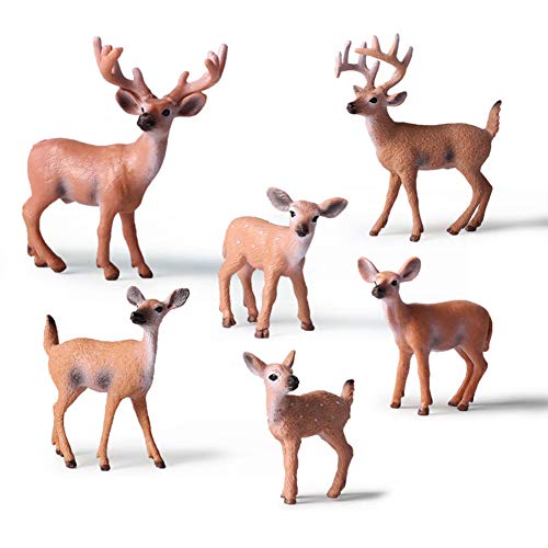 6Pcs Deer Figuren Ornamente Tierfiguren Sammlung Kunststoff Wildtier Lernparty begünstigt Spielzeug - Pädagogische Waldfarm Geburtstag Cupcake Topper für Kinder Handwerk Geschenk von Frgasgds