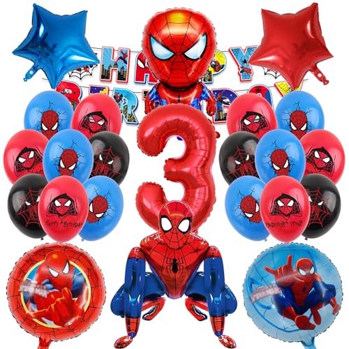 Spider Kindergeburtstag Deko 3 Jahre,Spider Luftballons Geburtstagsdeko Themed Party Set,Riese 3D Spider Ballon, Spinnenballon und man Digitaler Ballon von FriaNt