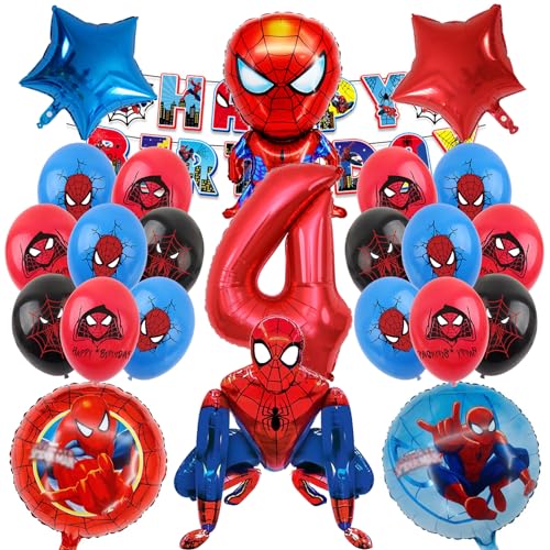 Spider Kindergeburtstag Deko 4 Jahre,Spider Luftballons Geburtstagsdeko Themed Party Set,Riese 3D Spider Ballon, Spinnenballon und man Digitaler Ballon von FriaNt