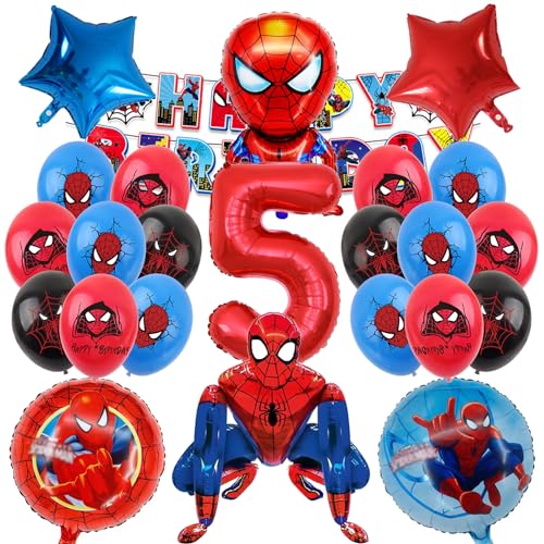 Spider Kindergeburtstag Deko 5 Jahre,Spider Luftballons Geburtstagsdeko Themed Party Set,Riese 3D Spider Ballon, Spinnenballon und man Digitaler Ballon von FriaNt