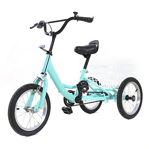 Fridgestea 14 Zoll Dreirad für Kinder, 3 Räder Kinderfahrrad, Single Speed Trike mit Korb, Geschenk für Jungen Mädchen ab 5-6 Jahre, bis 50 KG von Fridgestea