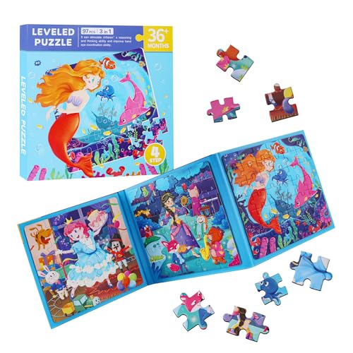 Magnet Puzzle, Kinderpuzzle, Meerjungfrau Puzzle für Kinder, 97 Teile Magnetische Puzzle Für Reisen Kinder, 3-in-1 Magnetpuzzle, Lernspielzeug, Fördert Motorik + Konzentration, Reisespiele Kinder ab 3 von Friedwohl