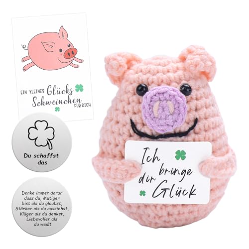 Pocket Hug Glücksschweinchen, Positive Glücksbringer Kuscheltier 1 Stück,Kreative Strickwolle Minischwein Puppe und Kleine Umarmung Glücksbringer, Mutmacher Geschenk, Gute Besserung Geschenk. von Friedwohl