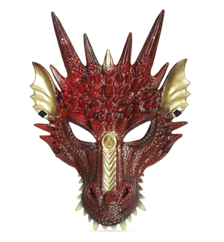 🐲 Halbmaske Drache Rot-Gold – Detailreiches Accessoire für Fasching, Halloween & Events von Fries