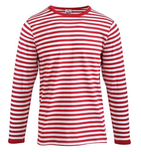 Ringelpulli aus Baumwolle | Langarm Ringelshirt für Fasching & Karneval | Marine Ringel-Shirt Unisex Erwachsene (rot-weiß, M) von Fries