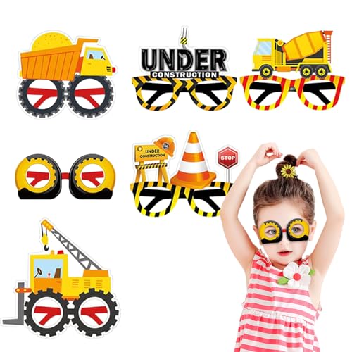 Frifer Bau-Party-Papiergläser,Muldenkipper-Party-Pappgläser - Ingenieur-Lkw-Bagger-Fotoautomaten-Requisiten-Brille | Stilvolle Partybrille, langlebige Partygeschenke für Fahrzeugparty, von Frifer