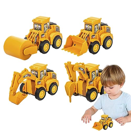Frifer Baufahrzeuge Spielzeug, Site Roller Bulldozer BAU-LKW-Spielzeug, Wiederverwendbarer BAU-Power-Hauller-Bagger, tragbare Straßenwalze und Bohrer-Auto-Pfahlantrieb für Kinder von Frifer