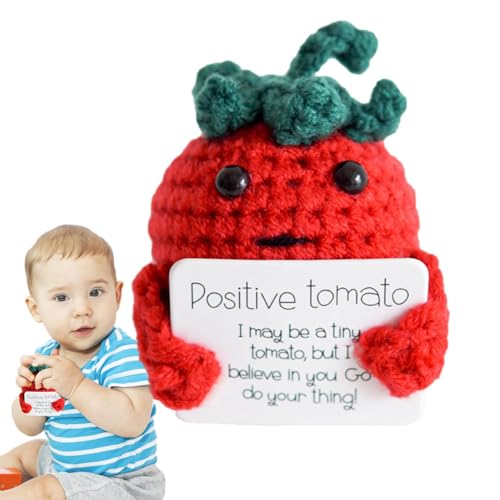 Frifer Inspirierende Tomate | Gehäkeltes Tomatenspielzeug mit inspirierender Karte - Niedliche emotionale Unterstützung, langlebiges Emotionsspielzeug für Ermutigung, Par, Zuhause von Frifer