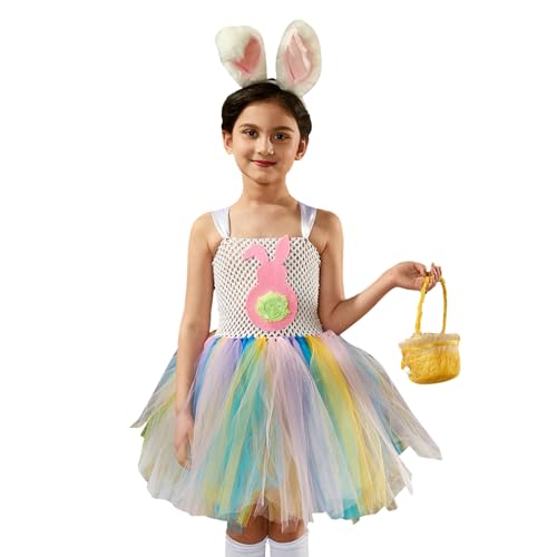 Frifer Kaninchen Tutu Kleid,Mädchen Osterhase Tutu Kleid Kostüm | Tutu-Outfit für Mädchen im Alter von 2–10 Jahren, Kaninchen-Outfit, Weihnachts-Cosplay-Kostüm für Ostern, Halloween, Cosplay-Party von Frifer
