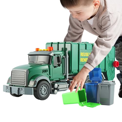Frifer Müllwagen-Spielzeug | Mülleimer-Spielzeug mit Ton und Licht - Reibungsbetriebenes Spielzeug für große Müllwagen im Maßstab 1:12, Müllwagen mit Mülleimern und Abfallmanagement von Frifer