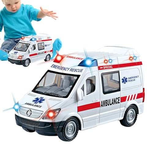 Frifer Rettungsauto-Spielzeug,Rettungsfahrzeug-Spielzeug,Reibungsbetriebenes LKW-Spielzeug mit Licht und Ton - Lernspielzeug für Kleinkinder im Alter von 3–8 Jahren, Geburtstagsgeschenke für Jungen von Frifer