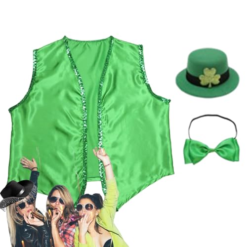 Frifer St. Patrick's Day Kostümset, St. Patricks Day Kostüm Outfit, St. Patricks Day Weste, Feiertagsparty-Outfit für St. Patrick's Day-Dekorationen und Partyzubehör, Feiertagskostüme von Frifer