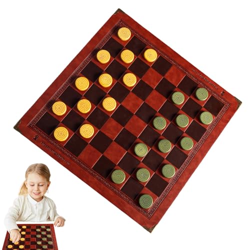 Frifer Tone Chess Sets Brettspiel, 24-teiliges Steinschach-Dame-Strategiespiel, lustige Brettspiele, Tischspiel, Steinschach mit Lederschachbrett für Partyreisen von Frifer