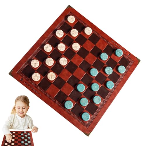 Frifer Tone Chess Sets Brettspiel, 24-teiliges Steinschach-Dame-Strategiespiel, lustige Brettspiele, Tischspiel, Steinschach mit Lederschachbrett für Partyreisen von Frifer