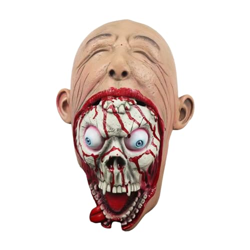 Frifer Zombie-Gesichtsschutz für Erwachsene | Realistischer Zombie-Kopf-Alter-Mann-Gesichtsschutz - Lächelnder Dämonen-Gesichtsschutz mit weißem Auge, Horror-Requisiten für Erwachsene von Frifer