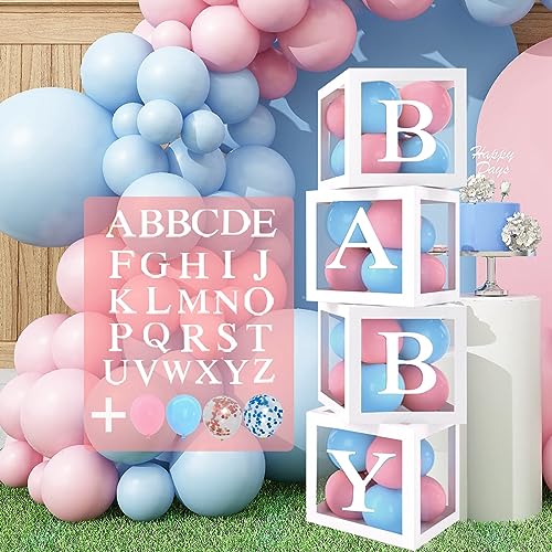 Luftballons Rosa Blau mit Baby Box, 123 Stück Gender Reveal Ballon Girlande aus Luftballons Blau, Rosa und Konfetti-Ballons, 4 Ballonboxen 27 Buchstaben(A-Z+B), für Gender Reveal Party, Baby Shower. von Frigg