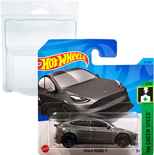 Friki Monkey Hot Wheels Tesla Model Y HW Green Speed 1/10 (37/250) HKK20 Short Card Mattel 2023 + Blister & Card Protector Pack von Friki Monkey