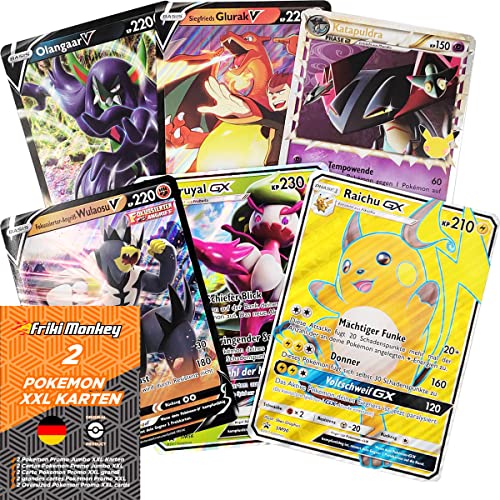 Friki Monkey Pokemon groß Karten 2er-Pack auf Deutsch, Pokemon Karte groß XXL, 2er-Pack Jumbo GX, VMAX, Holo, V Karten, Pokémon original Karten, Offizielle Pokémon große Karten Deutsche von Friki Monkey