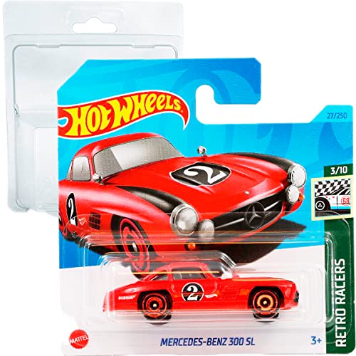 Hot Wheels Mercedes-Benz 300 SL Retro Racers 3/10 (27/250) Short card Mattel 2023 + Blister & Card Protector Pack von Friki Monkey