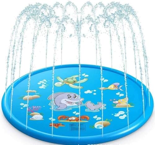 Wasserspiele für Kinder 170 x 170 x 15cm, Sprinkler für Hunde Spritz wasserspiel Matte, Splash Pad mit rutschfeste einstellbare Wasserhöhe | SPLASHYFUN von Frilla