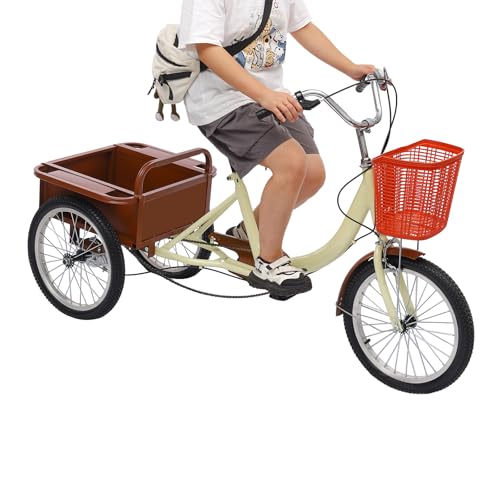 3-Rad-Fahrrad 155 * 102cm Dreirad-Fahrrad, Dreirad für Erwachsene, kann das Rad bis zu 330 Pfund tragen verfügt über einen verstellbaren weichen Sattel Beige von Froulaland