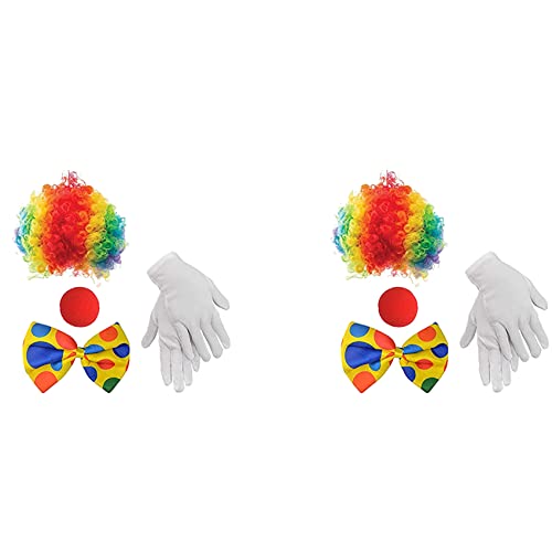 Frsoinor 2X Clown Kostüm Clown Perücke Clown Nase Zubehör Fliege Weiße Handschuhe für Damen Herren Erwachsene Karnevalsparty von Frsoinor