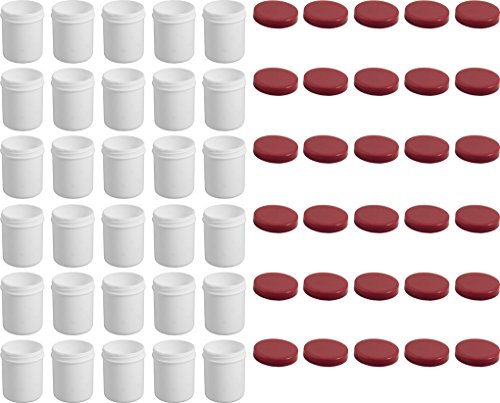 30 Salbendöschen, Creme-döschen, Salbenkruke hoch, 35ml Inhalt, mit rotem Deckel von Frühes Forschen