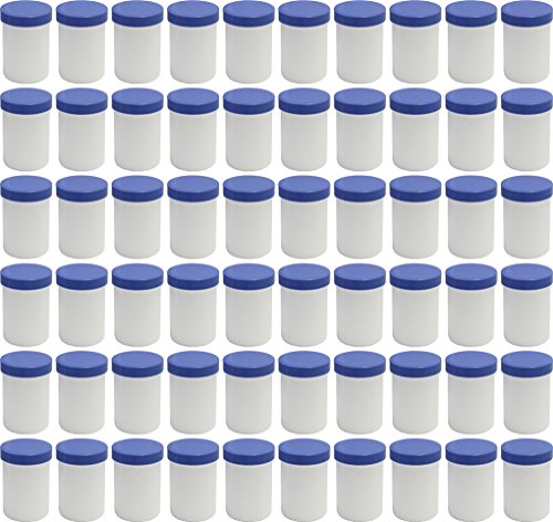 Frühes Forschen 60 Salbendosen hoch, 75ml Inhalt, weiß mit blauen Deckeln von Frühes Forschen