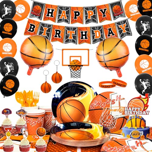 Basketball Deko Geburtstag,160pcs Basketball Party Dekoration&Geschirr Set-Basketball Party Thema Banner Luftballons&Servietten Geburtstag Basketball Teller etc Basketball Party Decoration von Fruitful Party