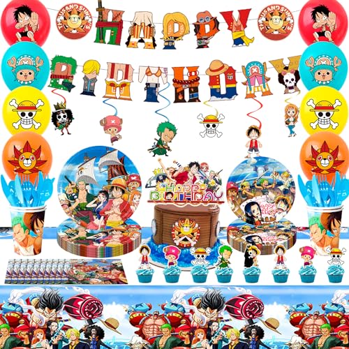 One Piece Geburtstagsdeko,117pcs One Piece Thema Birthday Dekoration&Partygeschirr-One Piece Tortendeko Luftballon Teller etc One Piece Partyzubehör von Fruitful Party