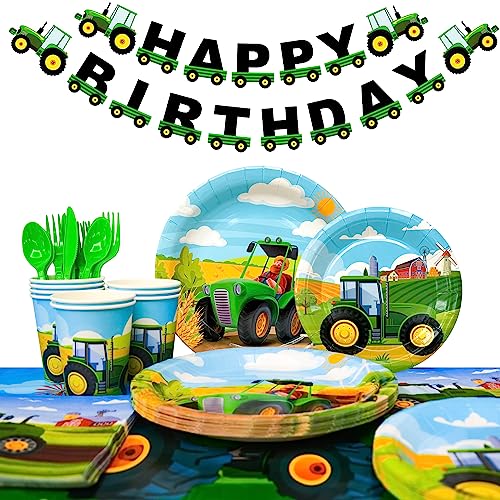 Traktor Geburtstag Deko Geschirr,130pcs Traktor Partygeschirr Set-Traktor Geburtstag Teller Becher Tischdecke Banner etc Traktor Geburtstag Supplies von Fruitful Party