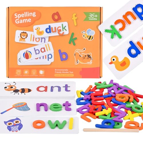 Alphabet Learning Toys, Wooden Educational Puzzles, Word Spelling Game for Kids Ages 3-6, Letter Matching Activity, Fine Motor Skill Development, Preschool Learning Toy von Fruusv