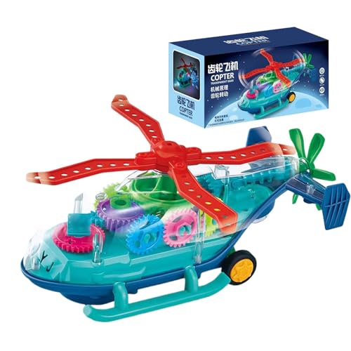 Electric Helicopter Toy, Light-Up Moving Wheel Transparent Helicopter, Colorful Musical Gear Aircraft Toy Car for Kids and Boys Light-Up Electric Helicopter Toy, Transparent Moving Wheel Aircraft von Fruusv