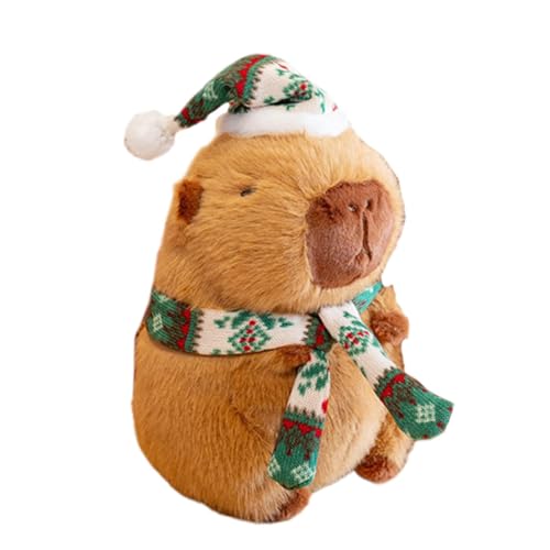 Fruusv Christmas Capybara Plush | Cute Animal Doll with Hat and Scarf | Soft Sofa Pillow Collectible Toys | Huggable Cartoon Stuffed Toy for Christmas Decor in Living Room and Kids Room von Fruusv