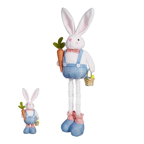 Fruusv Cute Stuffed Rabbit, Easter Bunny Dolls, Retractable Spring Legs, Decoration Soft Carrots Ornament, Bunny Basket Plush for Living Room, Bedroom, Nursery, 9.69x9.84x4.72 Inches von Fruusv