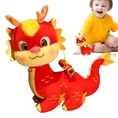 Fruusv Drache Stofftier, Neujahrsdrache Plüschtier - Kuscheltiere zum Drachenjahr 2024 - Glückliches gefülltes Sternzeichen-Tier, zwölf Sternzeichen-Maskottchen-Spielzeuge für das chinesische Neujahr von Fruusv