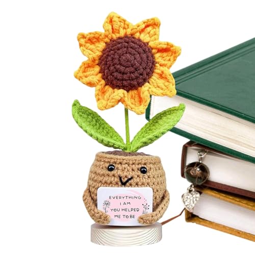 Fruusv Funny Emotional Support Sunflower, Plush Wool Cheer Up Decor, Handmade Crochet Desk Plant, Knitted Toy for Office, Bedroom, Christmas Stocking Stuffer Gift von Fruusv