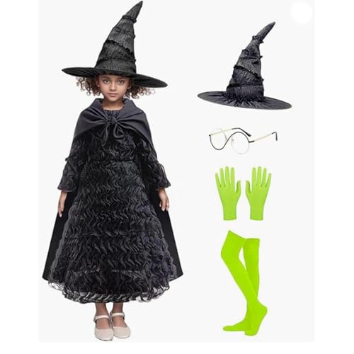 Fruusv Mädchen Hexenkostüm,Schwarzes Hexenkleid Für Halloween Fest | Atmungsaktives Kinderkostüm 5-12 Jahre Rollenspiel Verkleidung Party Cosplay Fruusv Mädchen Hexenkostüm,Schwarzes Hexenkleid Für Halloween Fest | Atmungsaktives Kinderkostüm 5-12 Jahre Rollenspiel Verkleidung Party Cosplay von Fruusv
