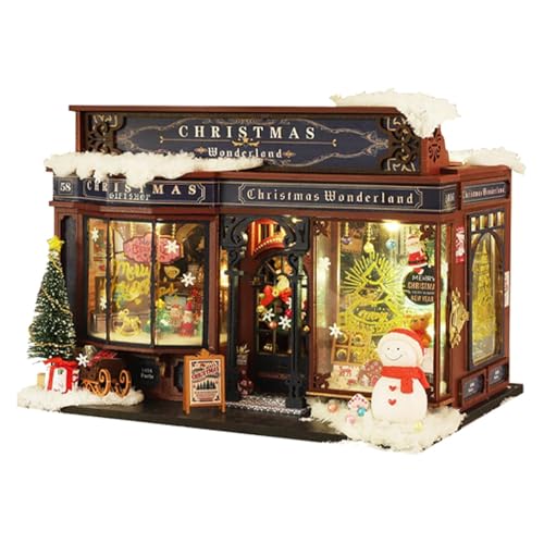 Fruusv Miniature Christmas Houses | Christmas Desk Decor Kit - Wooden Miniature House Kit with Christmas Tree & Furniture, Christmas Miniatures for Festive Home and Decor von Fruusv