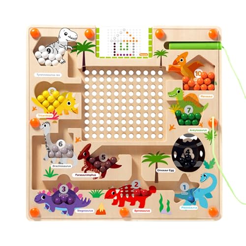 Fruusv Perlenspiel Farbsortierung, magnetisches Farblabyrinth | Dinosaurier-Puzzle, Farbsortierung, Zählspielzeug,Frühpädagogisches Puzzle-Brettspiel, hölzernes Magnet-Puzzlebrett, pädagogisches von Fruusv