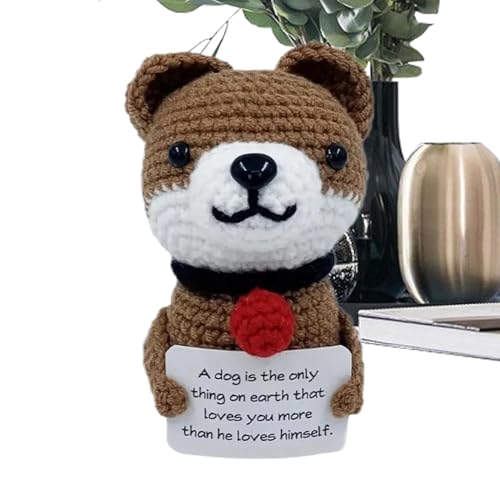 Fruusv Positive Crochet Bear, Handmade Crochet Doll Toy, Emotional Crochet Bear, Desktop Ornaments Encouragement, Bedroom Car Decor, Crochet Bear with Card, Positive Support Bear, Handmade Bear Doll von Fruusv