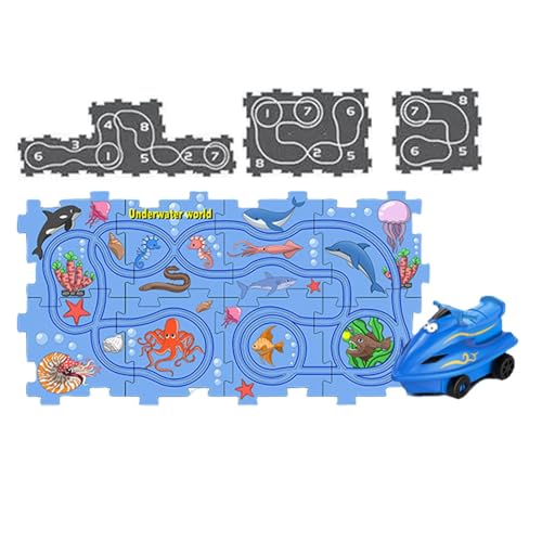 Fruusv Puzzle-Strecke, pädagogisches Puzzle-Spielzeug, Puzzle-Racer-Kinderauto-Strecken-Set,Slot-Car-Rennstrecken, Elektroauto-Spielset | Lernauto-Schienenset für Geburtstage, Weihnachten, von Fruusv