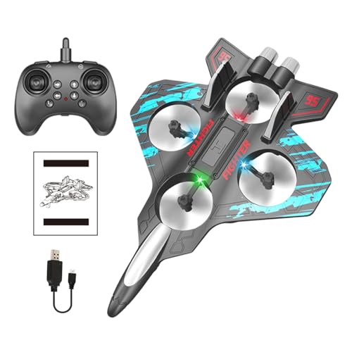 Fruusv Remote Control Plane, LED Light-Up Foam RC Drone, 2.4GHz Fighter Model Toy Quadcopter Airplane, Glider with 2 Flying Modes, Fun Helicopter Toy for Kids, Boys, and Girls von Fruusv