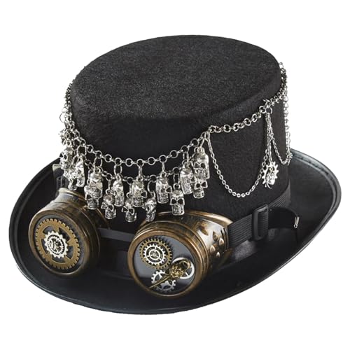 Fruusv Steampunk Zylinder, Steampunk Hut Herren, Gothic-Mütze mit Schutzbrille, Steampunk-Zylinder für Damen mit abnehmbarer Schutzbrille, Halloween-Vintage-Hut für Kostüm-Cosplay-Party von Fruusv