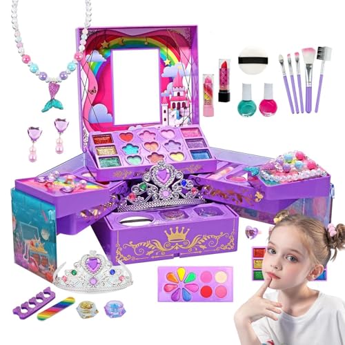 Kids Pretend Makeup Kit, Princess Cosmetic Toy for Girl, Washable Makeup Toy Beauty Set, Princess Dress Up Supplies for Birthdays, Halloween Makeup Set for Kids, Girls Makeup Kit for Christmas, von Fruusv